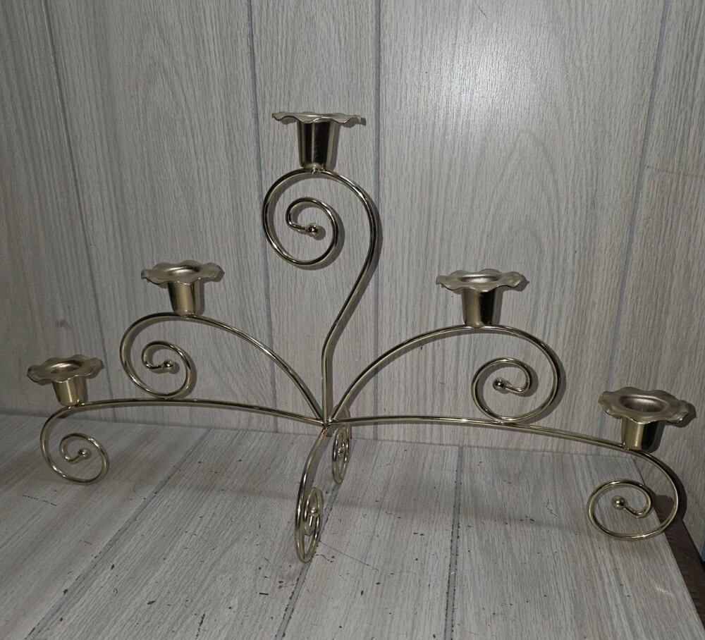 VTG Home Interiors Homco Gold Brass 5 Candle Candelabra Centerpiece Regency15